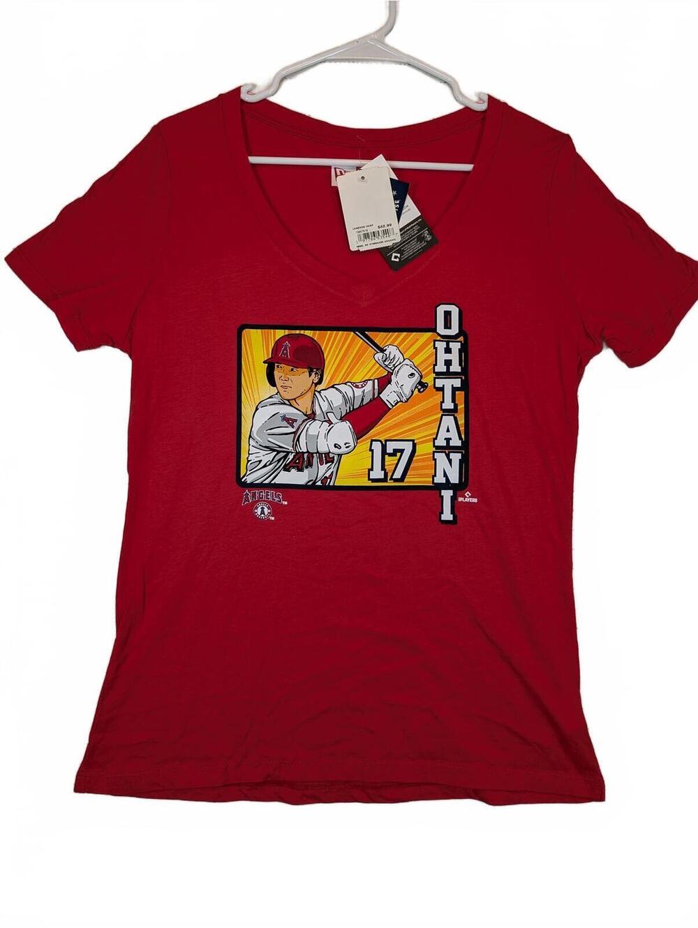 New Era Shohei Ohtani Angels Baseball Graphic V-Neck Red Tee Shirt Womens Large